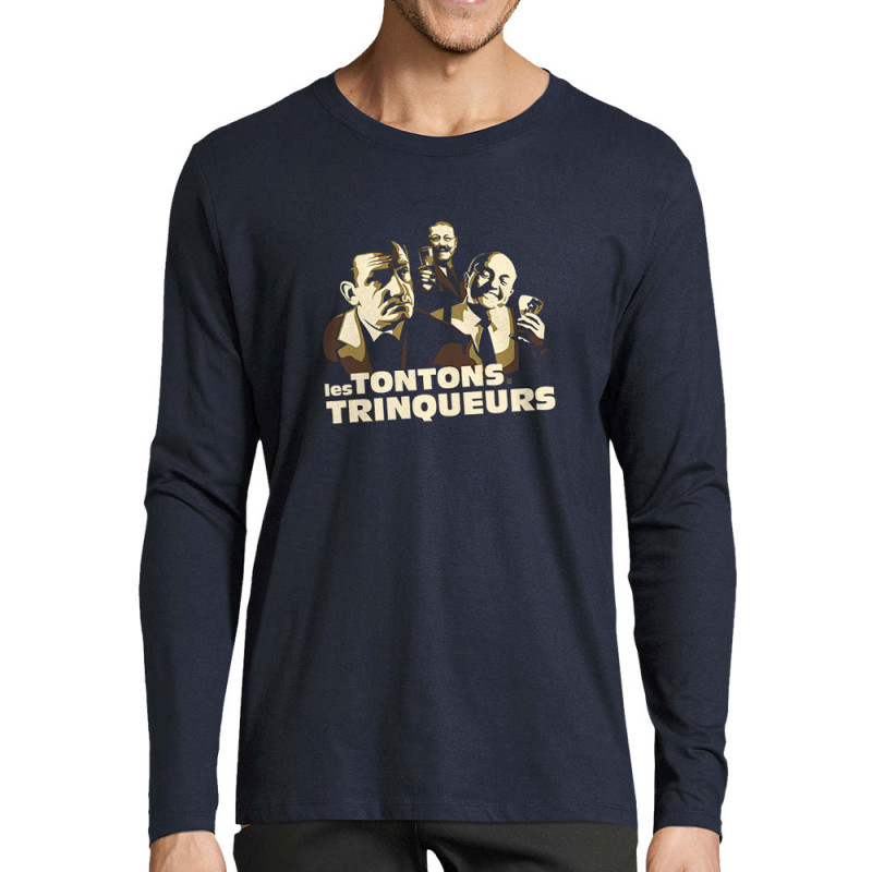 T-shirt homme manches longues bleu marine Les Tontons Trinqueurs (Trabe,Humour,Alcool,Les Tontons Flingueurs,Détournements)