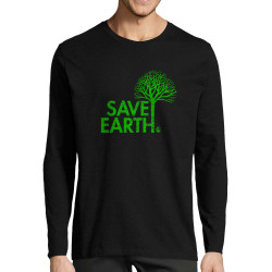 T-shirt homme manches longues noir Save Earth (Ecologie)
