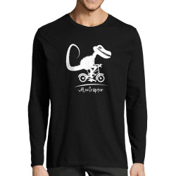 T-shirt homme manches longues noir Vélociraptor (Andy,Humour,Animaux,Vélo)