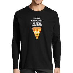 T-shirt homme manches longues noir Construisons un monde sans brocoli (Alex Kidd,Fruits & Légumes,Humour)