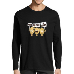 T-shirt homme manches longues noir Non au gaz de chips (Alex Kidd,Humour,Fruits & Légumes)