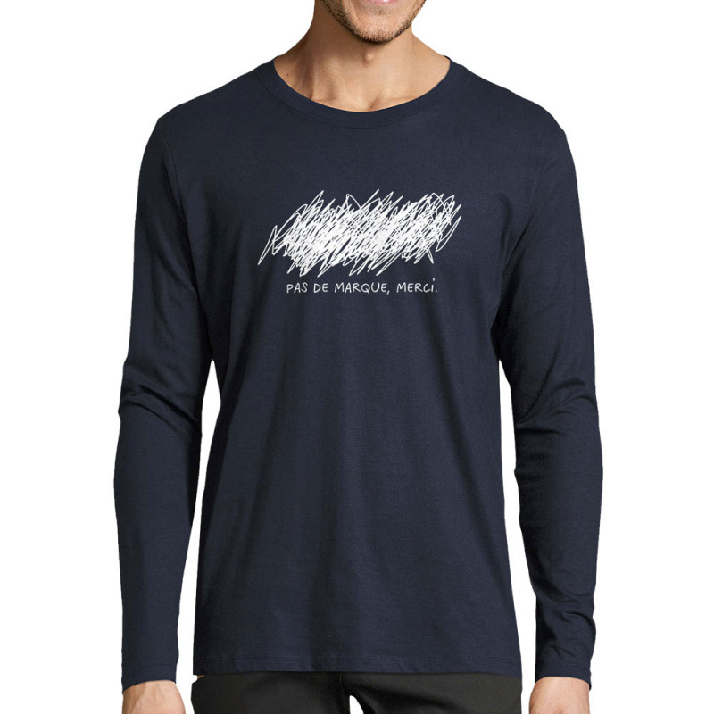 T-shirt homme manches longues bleu marine Pas de marque merci (Slogans Débiles,Humour)