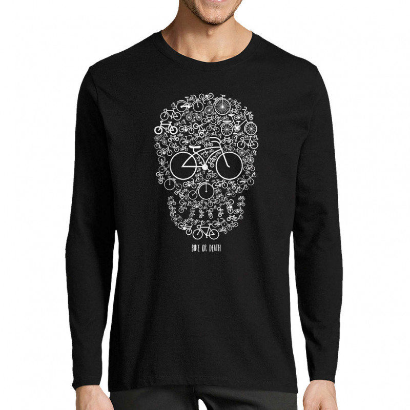 T-shirt homme manches longues noir Bike or Death (Caffein Art,Ecologie,Têtes de morts,Vélo)
