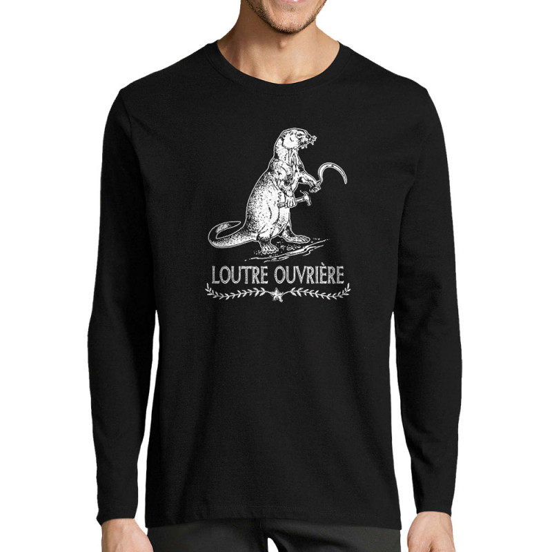 T-shirt homme manches longues noir Loutre Ouvrière (Gondrax,Les Bébêtes,Animaux,Humour)