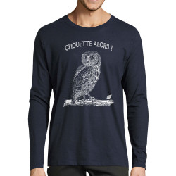 T-shirt homme manches longues bleu marine Chouette alors (Gondrax,Les Bébêtes,Animaux)
