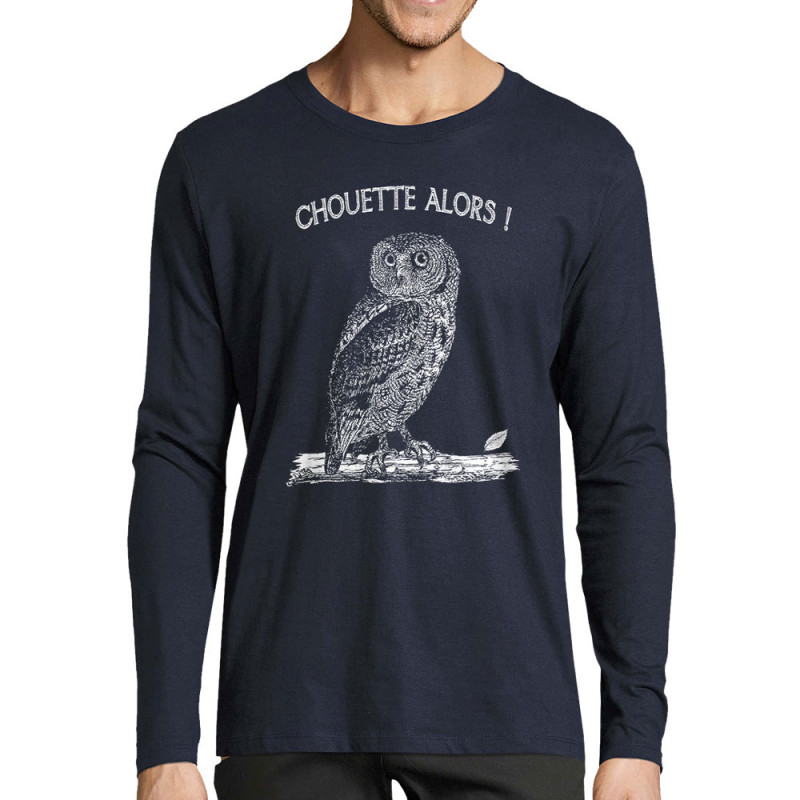 T-shirt homme manches longues bleu marine Chouette alors (Gondrax,Les Bébêtes,Animaux)