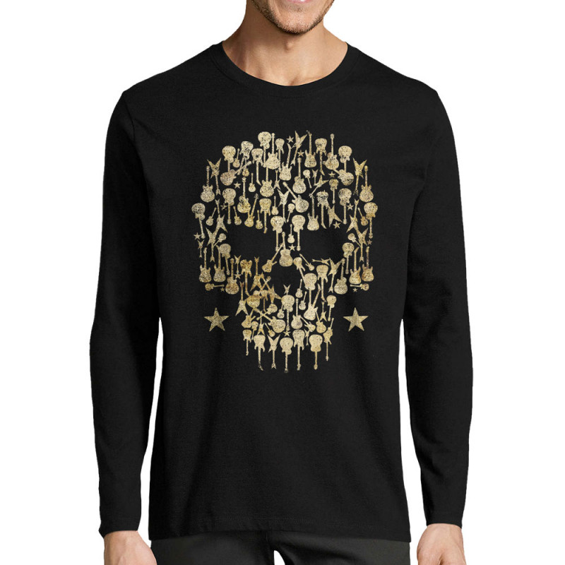 T-shirt homme manches longues noir Skull Guitar (Gondrax,Têtes de morts,Rock & Punk)