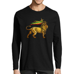 T-shirt homme manches longues noir Rasta Lion (Animaux,Reggae)