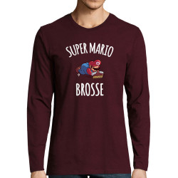 T-shirt homme manches longues bordeaux Super Mario brosse (A²,Humour,Jeux Vidéo / Geek)