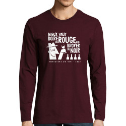 T-shirt homme manches longues bordeaux Mieux vaut boire du rouge (Alex Kidd,Alcool,Humour,Slogans Débiles)