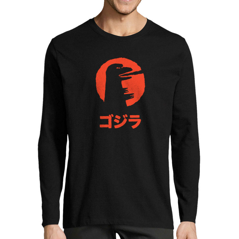 T-shirt homme manches longues noir Vintage Godzilla (Alex Kidd,Films/Séries,Manga Kawaï japan)