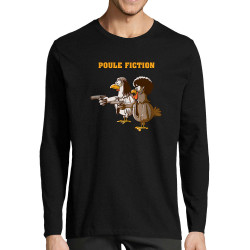 T-shirt homme manches longues noir Poule Fiction (Mr Mouton,Animaux,Films/Séries)
