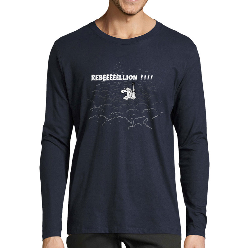 T-shirt homme manches longues bleu marine Rebêêêêêllion (Mr Mouton,Animaux,Humour)