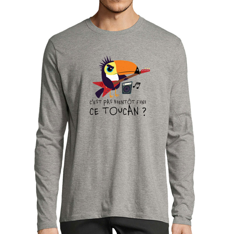 T-shirt homme manches longues gris chiné Fini ce toucan (Andy,Animaux,Humour)