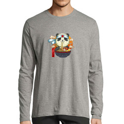 T-shirt homme manches longues gris chiné Asian Food Panda (Animaux,Manga Kawaï japan)