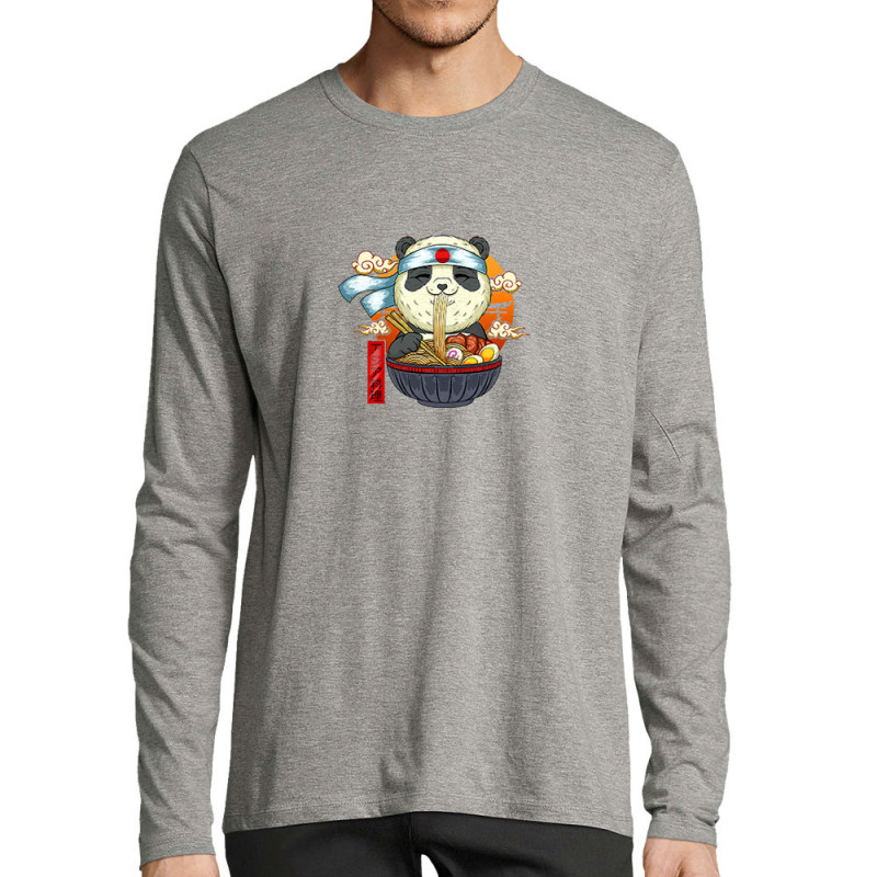 T-shirt homme manches longues gris chiné Asian Food Panda (Animaux,Manga Kawaï japan)