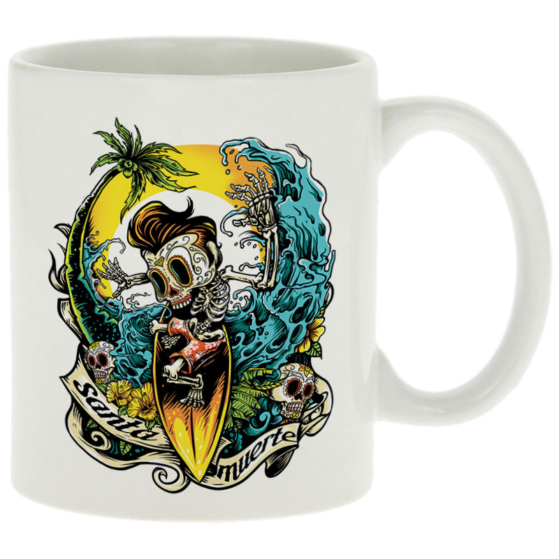 Mug blanc Santa Muerte - Surfin Skull (Santa Muerte,Têtes de morts,Skate)