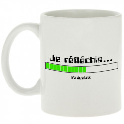 Mug blanc Je réfléchis Patientez (Gondrax,Jeux Vidéo / Geek,Humour,Des chiffres et des lettres,Devoirs de vacances)