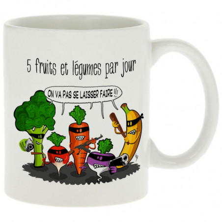 Mug blanc 5 fruits et légumes par jour (Gondrax,Fruits & Légumes,Humour)
