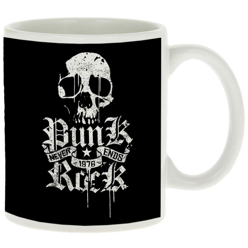 Mug blanc Punk Rock Never Ends (Têtes de morts,Rock & Punk)
