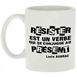 Mug blanc Résister est un verbe qui  se conjugue au présent (Slogans engagés)