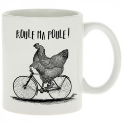 Mug blanc Roule ma poule (Gondrax,Les Bébêtes,Animaux,Vélo)