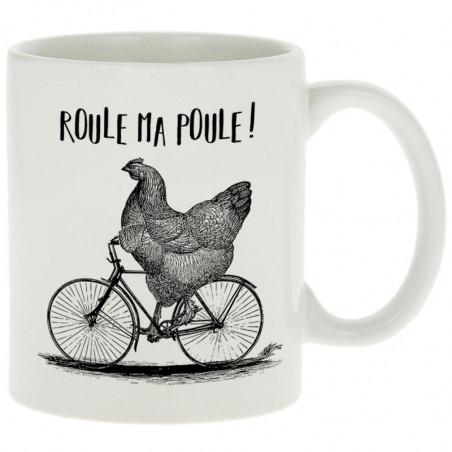 Mug blanc Roule ma poule (Gondrax,Les Bébêtes,Animaux,Vélo)