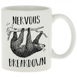 Mug blanc Nervous Breakdown Paresseux (Gondrax,Les Bébêtes,Animaux,Paresse)