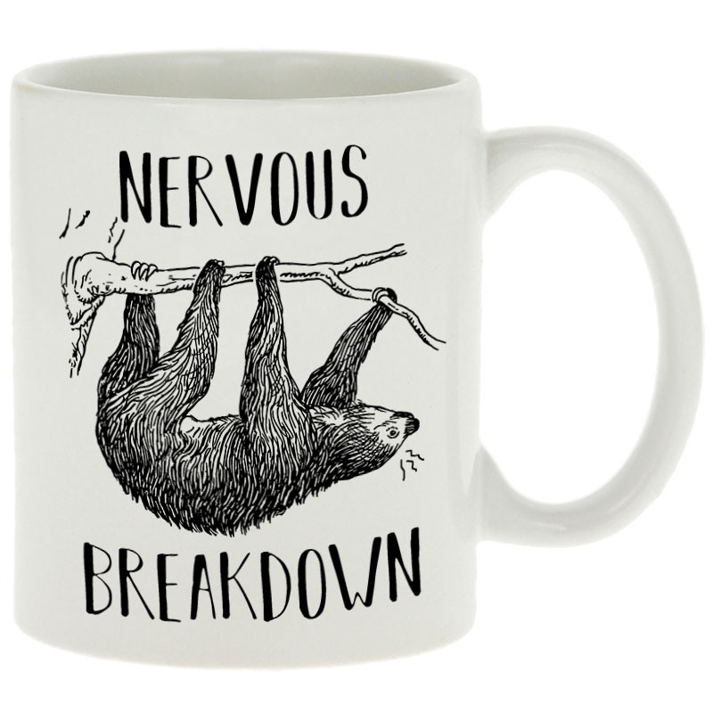 Mug blanc Nervous Breakdown Paresseux (Gondrax,Les Bébêtes,Animaux,Paresse)