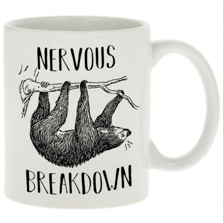 Mug blanc Nervous Breakdown Paresseux (Gondrax,Les Bébêtes,Animaux,Paresse)