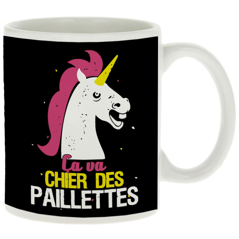 Mug blanc Ca va chier des paillettes (Animaux,Humour,Amazon,Zewa)