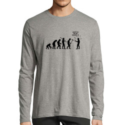 T-shirt homme manches longues gris chiné Arrêtez de me suivre (Gondrax,Humour,Evolution)