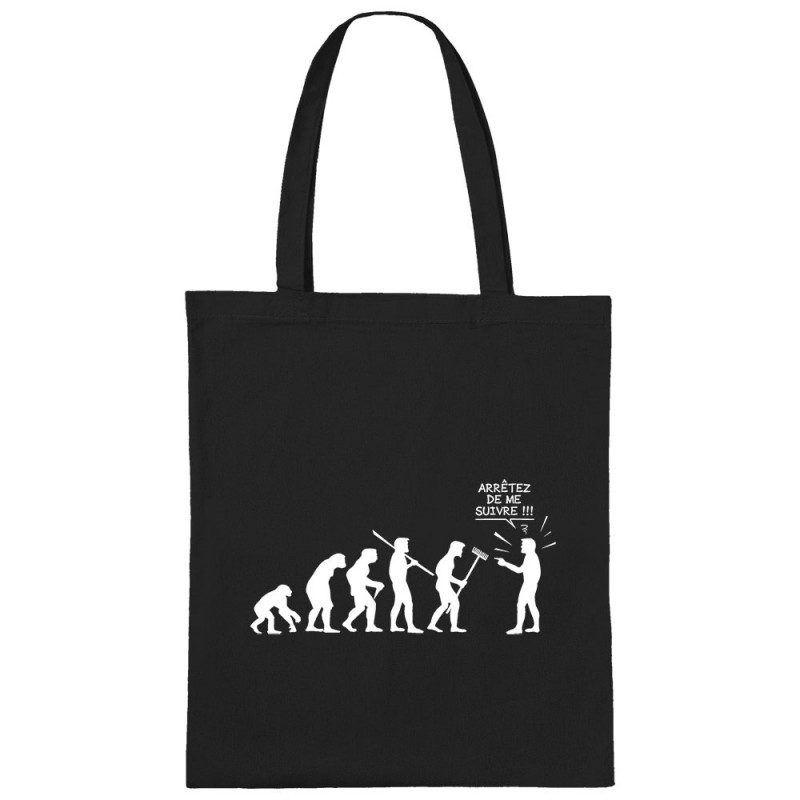 Sac shopping en toile noir Arrêtez de me suivre (Gondrax,Humour,Evolution)