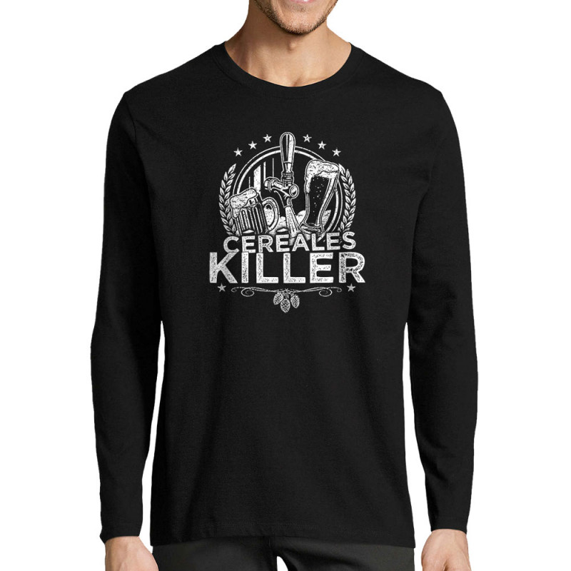 T-shirt homme manches longues noir Céréales Killer 2 (Gondrax,Alcool,Humour)