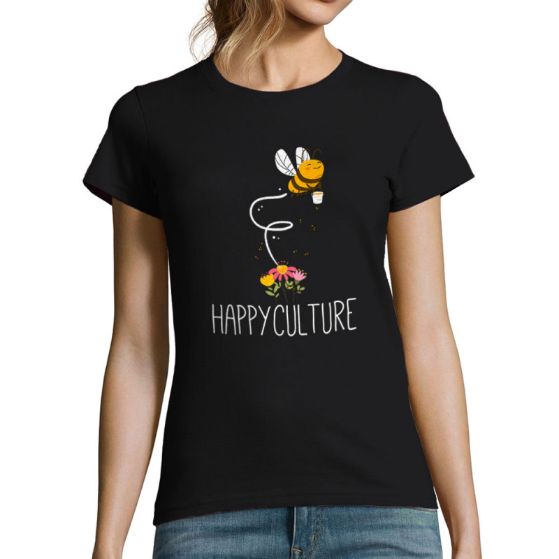 T-shirt femme noir Happyculture (Andy,Animaux)