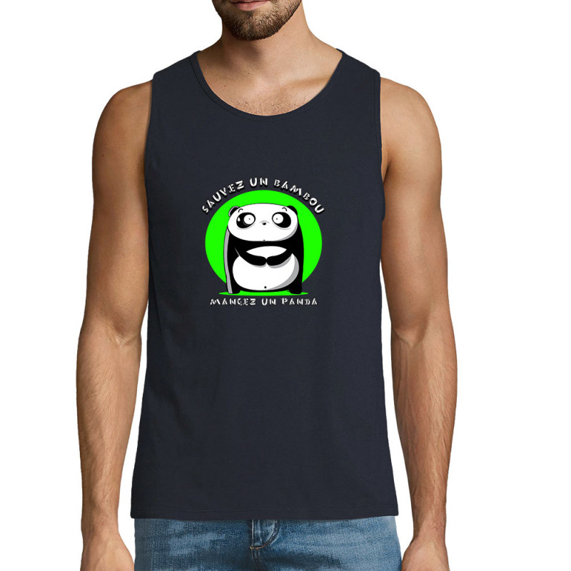 Débardeur homme bleu marine Sauvez un bambou Mangez un panda (Pandaluna,Animaux,Humour,Manga Kawaï japan)