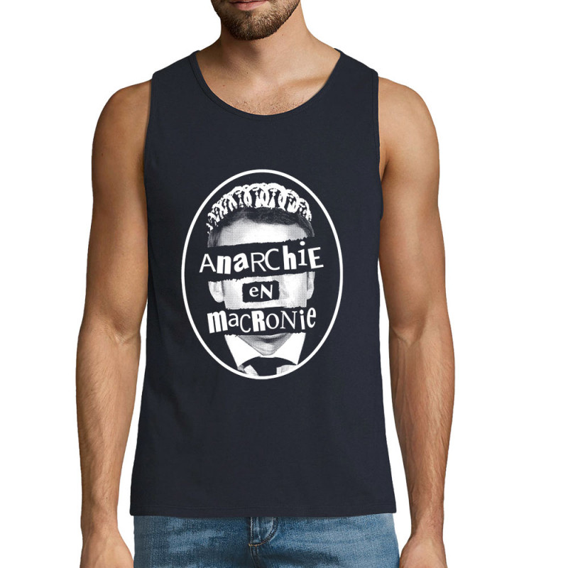 Débardeur homme bleu marine Anarchie en Macronie (Gondrax,Slogans engagés,Humour)