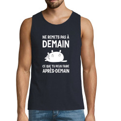 Débardeur homme bleu marine Ne remets pas à demain (Alex Kidd,Humour,Slogans Débiles,Chats,Paresse)