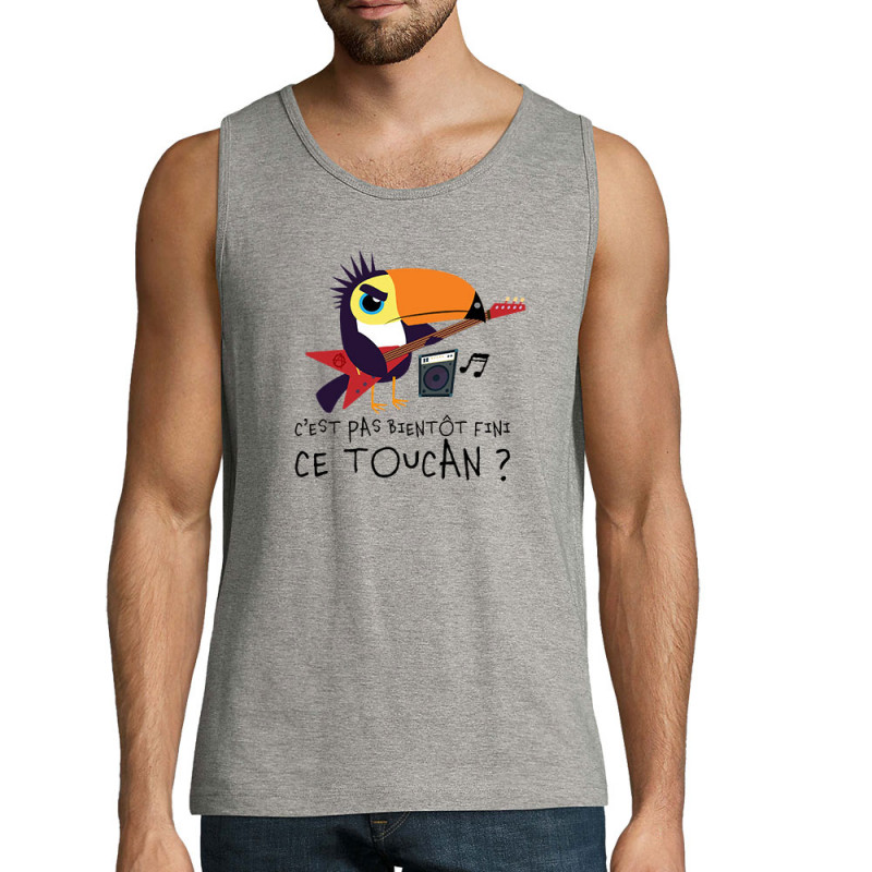 Débardeur homme gris chiné Fini ce toucan (Andy,Animaux,Humour)