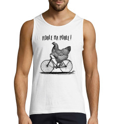 Débardeur homme blanc Roule ma poule (Gondrax,Les Bébêtes,Animaux,Vélo)