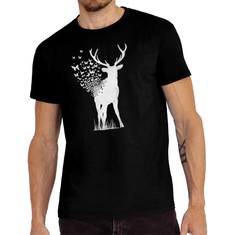 Tee-shirt homme noir Deer Butterfly (Caffein Art,Animaux,Ethnique)