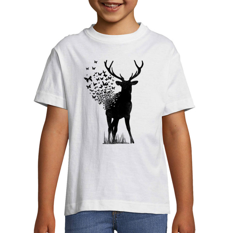 T-shirt enfant blanc Deer Butterfly (Caffein Art,Animaux,Ethnique)