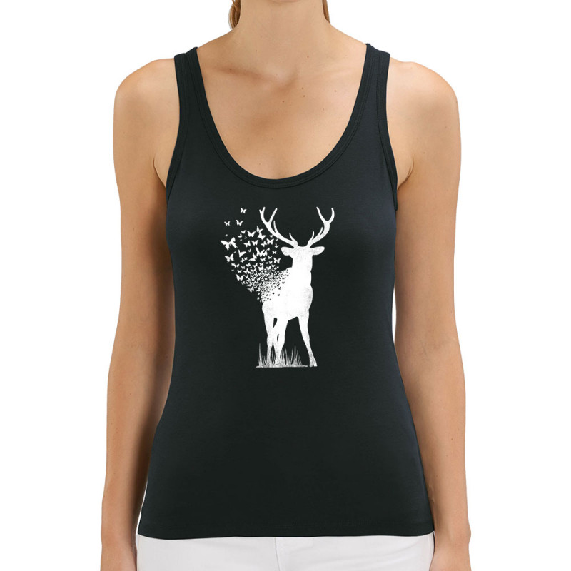 Débardeur femme coton bio noir Deer Butterfly (Caffein Art,Animaux,Ethnique)