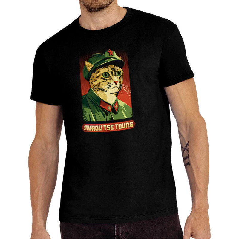 Tee-shirt homme noir Miaou Tse Toung (Animaux,Humour,Chats)