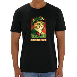 T-shirt homme coton bio noir Miaou Tse Toung (Animaux,Humour,Chats)