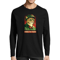 T-shirt homme manches longues noir Miaou Tse Toung (Animaux,Humour,Chats)