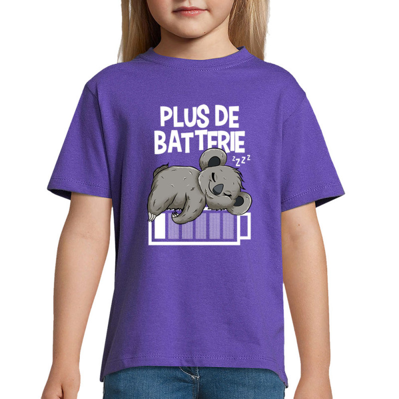 T-shirt enfant violet foncé Plus de batterie koala (Animaux,Humour,Manga Kawaï japan,Bébés,Paresse)