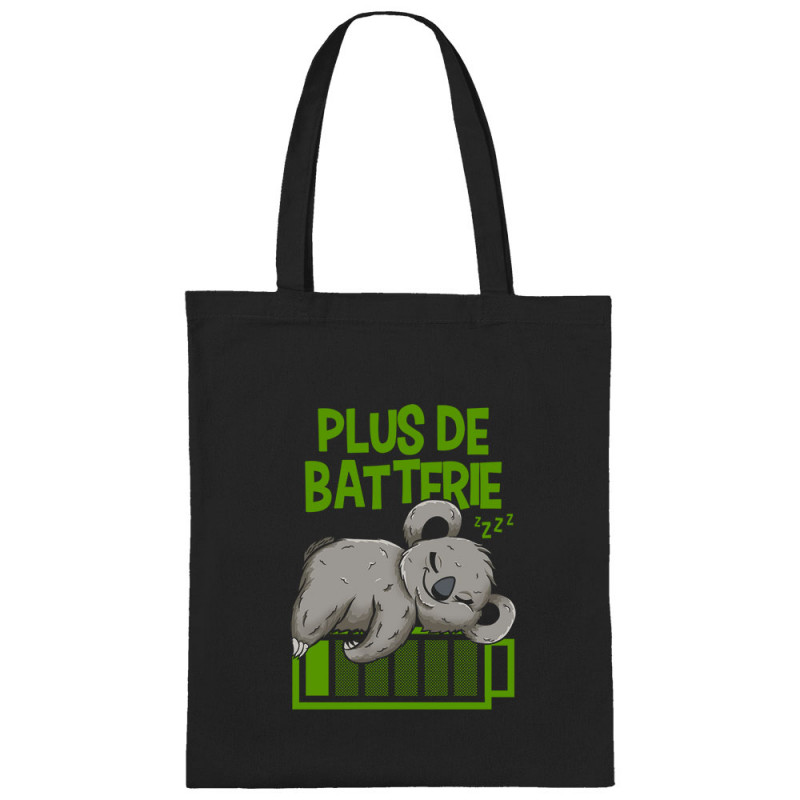 Sac shopping en toile noir Plus de batterie koala (Animaux,Humour,Manga Kawaï japan,Bébés,Paresse)