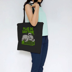 Sac shopping en toile noir Plus de batterie koala (Animaux,Humour,Manga Kawaï japan,Bébés,Paresse)