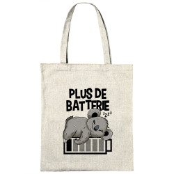 Sac shopping en toile naturel Plus de batterie koala (Animaux,Humour,Manga Kawaï japan,Bébés,Paresse)